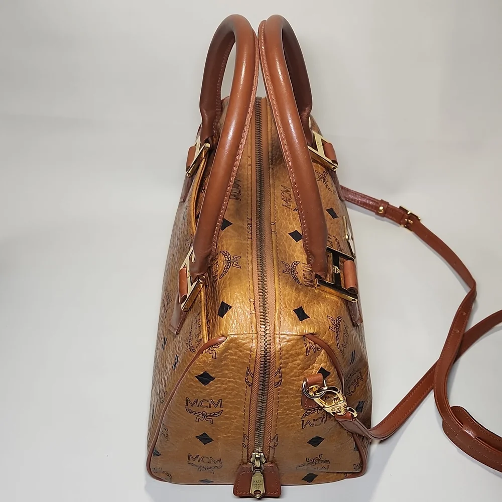 Authentic MCM Monogram Vintage Speedy Bag Cognac Visetos w/ Crossbody Strap